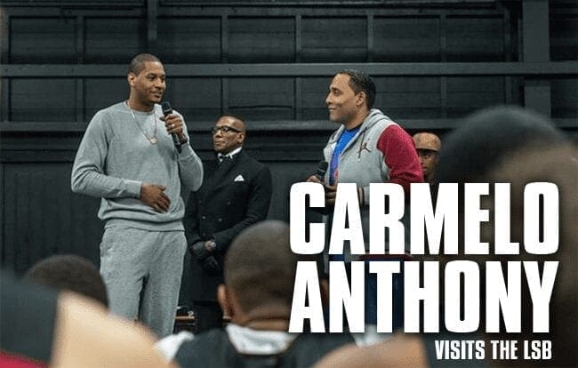 Carmelo Anthony speaking to participants during his LSB visit